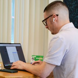 Student working on a laptop